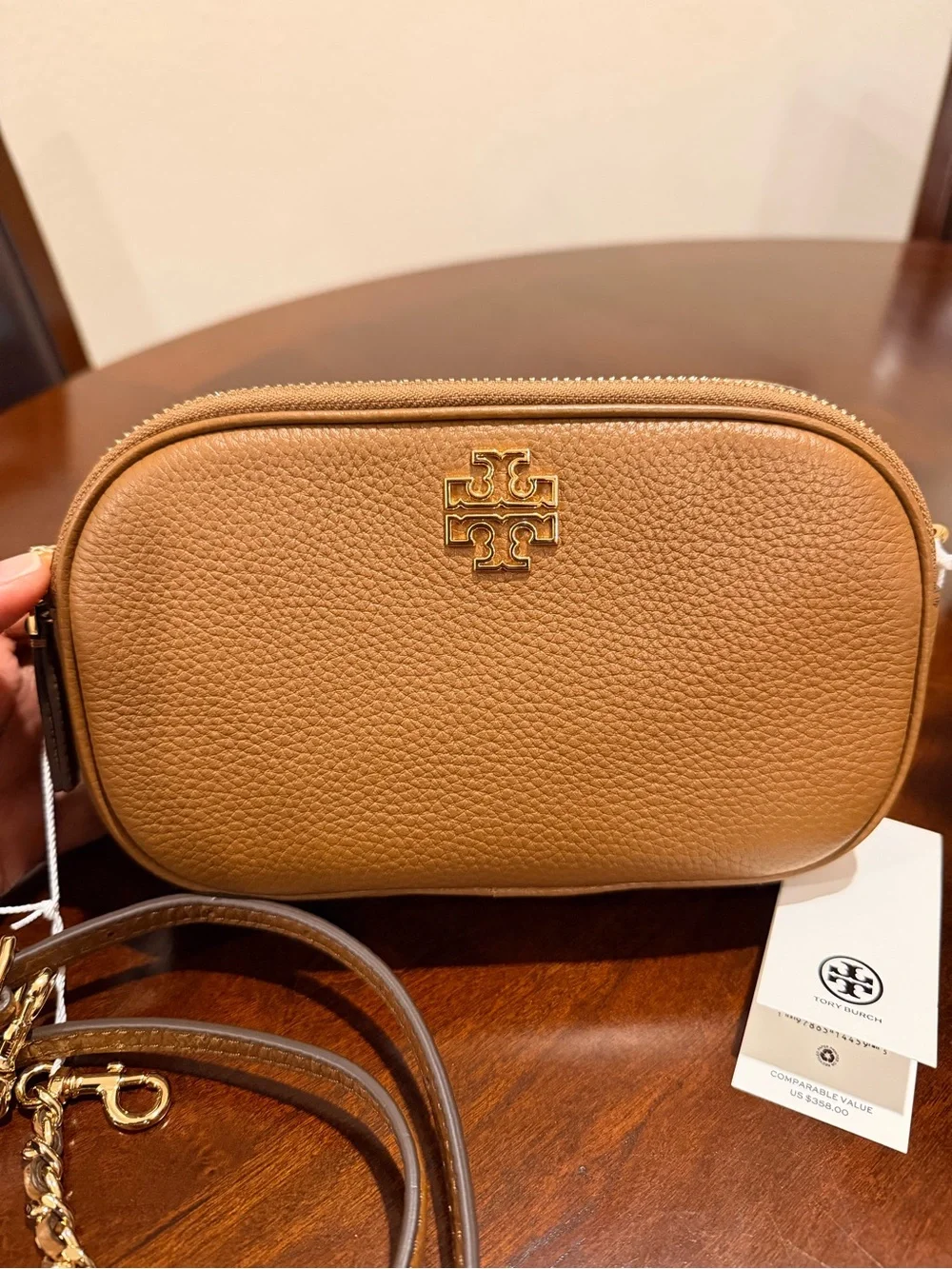 Tory Burch Britten Camera Crossbody Bag in Moose Brown NWT